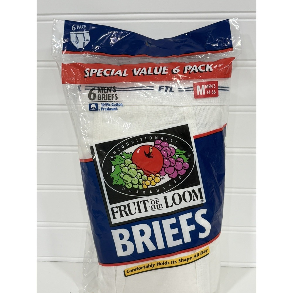 Vintage 1996 Fruit Of The Loom White Briefs 6 Pack - Men's Size Medium(34-36)